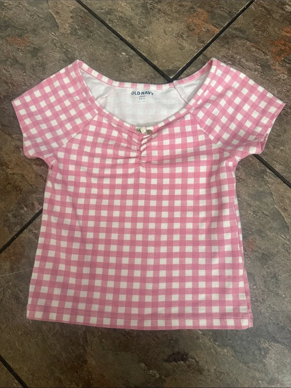 Old Navy Pink and White Gingham Short Sleeve Tee